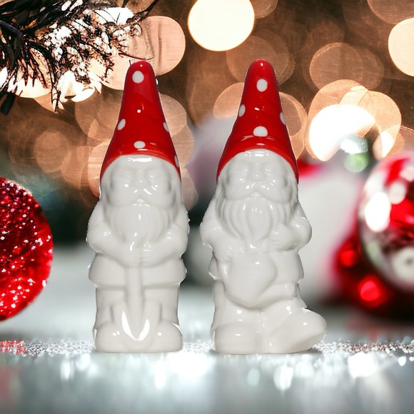 Red and White Garden Gnome -Salt and Pepper Shakers by Streamline Imagined 5” - Picture 1 of 6